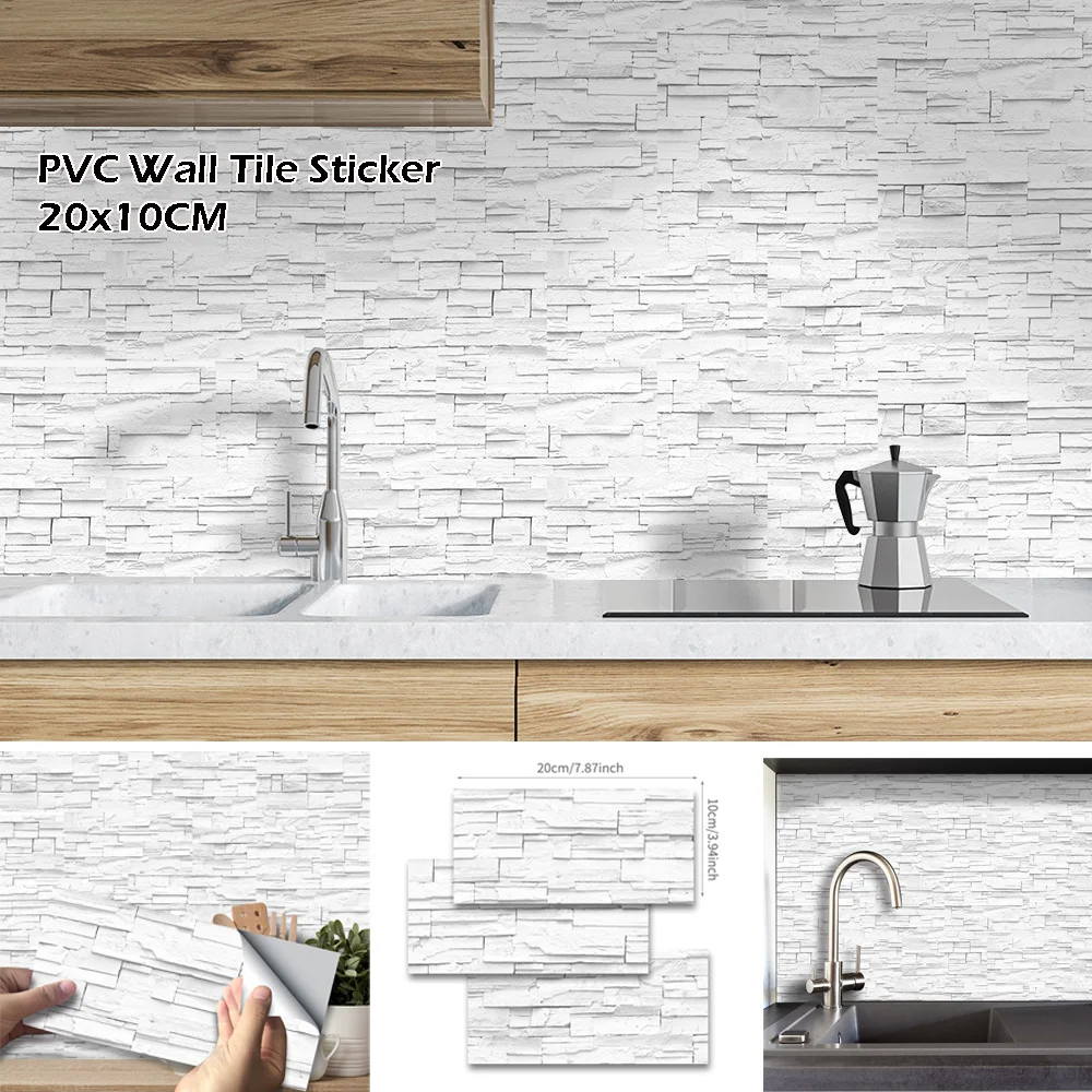 9pCS//sET 3D Self Adhesive Wall Tile Stickers Brick Kitchen Bathroom Mosaic Decor