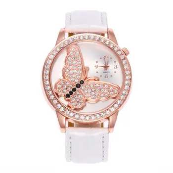 

montre femme 2018 Round Butterfly Rhinestone Faux Leather Band Analog Women Quartz Wristwatch Ladies Dress Watches Gift Luxury
