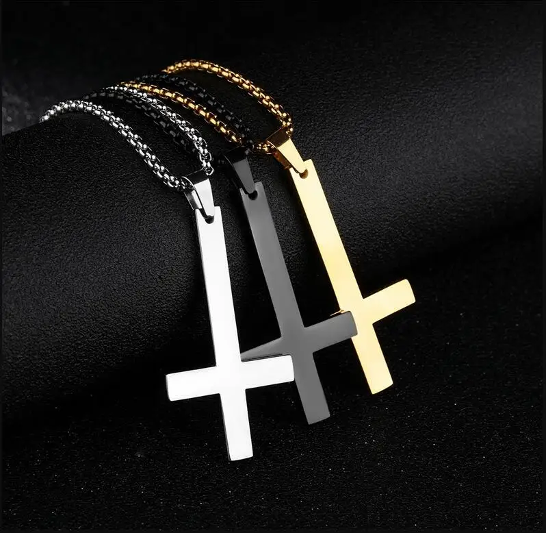 Ожерелье с кулоном в виде перевернутого Креста из нержавеющей стали для мужчин и