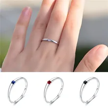 Dainty Empilhamento Anel 925 Anéis de Prata Esterlina Para Mulheres Minimalista Fina Azul Vermelho Faixas De Casamento De Pedra Anel de Noivado De Zircão Jóias(China)