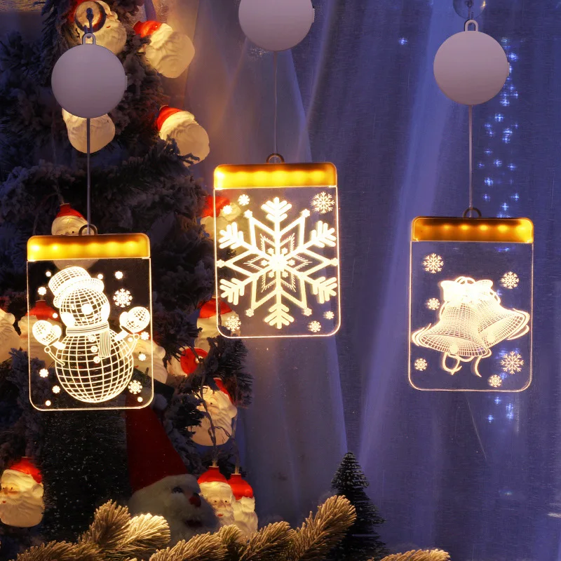 

3d Christmas Bell Snowman Star Hanging Lights Fairy Curtain Light Garland Star Bells Tree Decor For Home Festival String Light