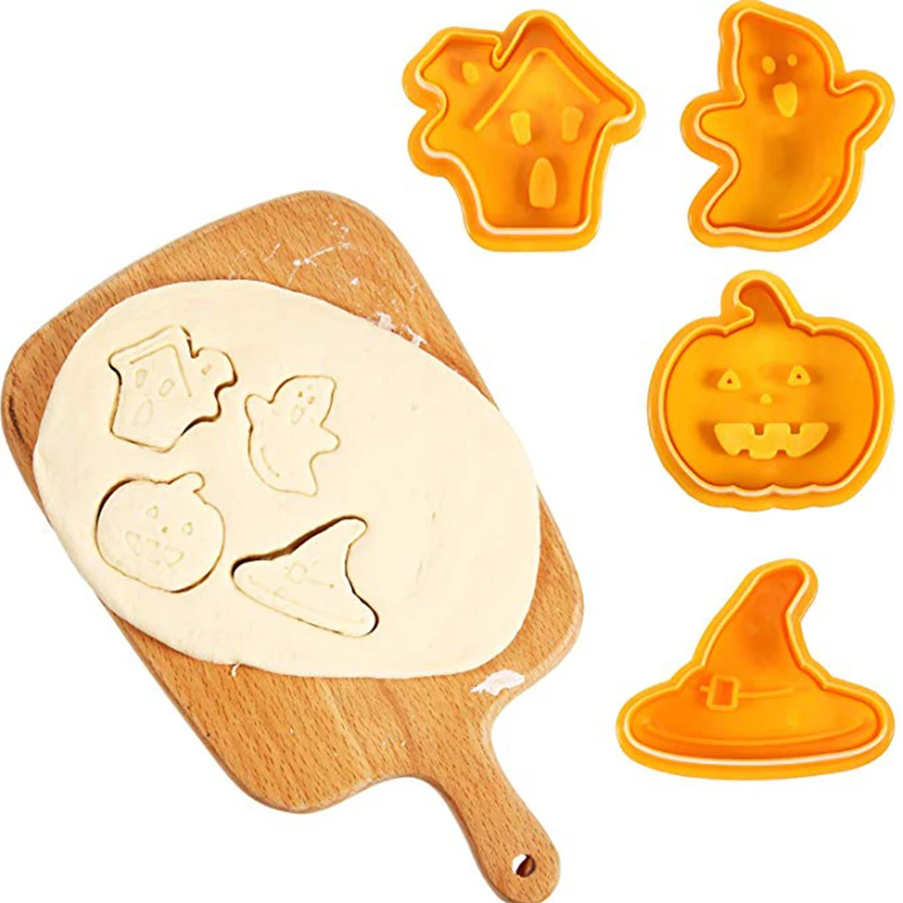 

4pcs/set Halloween Cookie Mould Biscuit Stamp 3D Cookie Plunger Cutter DIY Baking Mould Cookie Cutters For Kitchen Tools