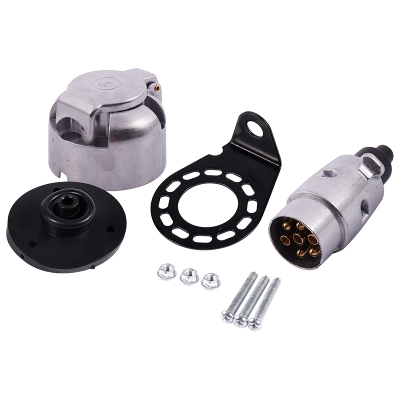 12V 7 Way RV Truck Trailer Metal Plug Adapter with Plug Kit for European Standard RV Trailer Accessories