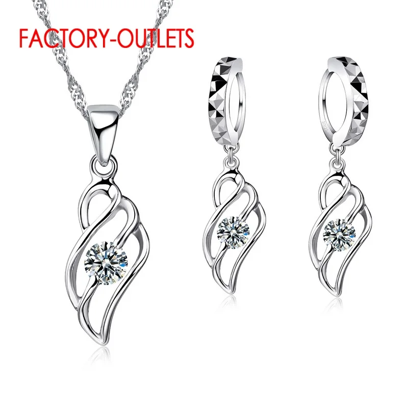 Jewelry Sets Collections 925 Silver Needle Cubic Zirconia CZ Necklaces Hoop Earrings Women Girls Engagement Gifts