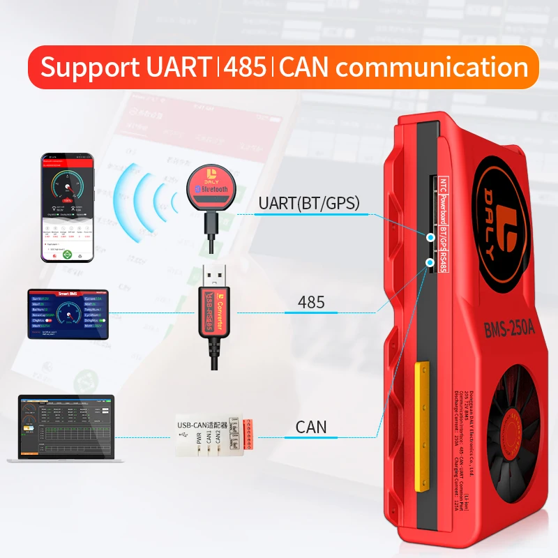 팬 스마트 BMS 3S 12V 리튬 이온 8650 배터리 300A 400A 500A Fre 블루투스 USB UART 장치 NTC 리튬 이온 태양 광 인버터