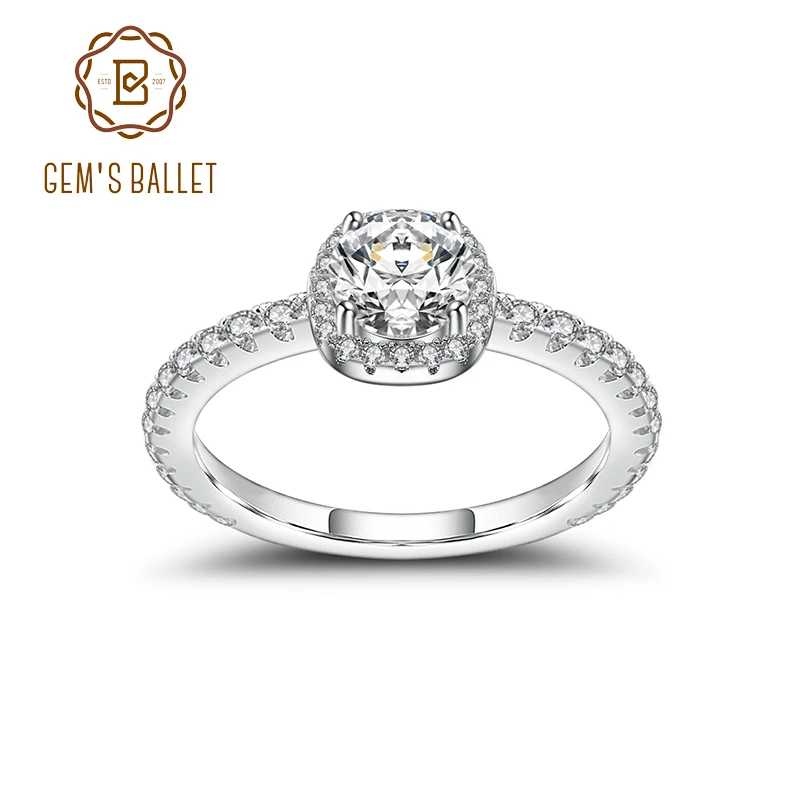 Женское кольцо для помолвки GEM'S BALLET с 4 когтями серебристое ореолом 0 5 карата мм