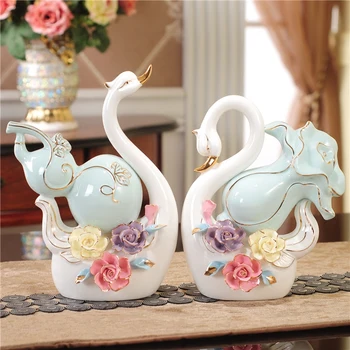 

2pcs Simple Art White Gourd Swan Ceramic Crafts Ornaments Home Wine Cabinet Animal Figurine Ornaments Housewarming Wedding Gifts