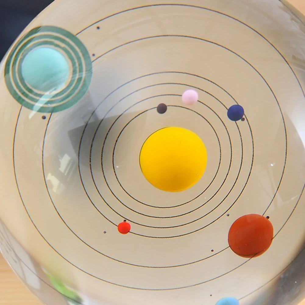 80 мм 3D Хрустальный шар с солнечной системой, светодиодный светильник, миниатюрная модель планет, стеклянный шар, шары, орнамент, домашний декор, Новинка