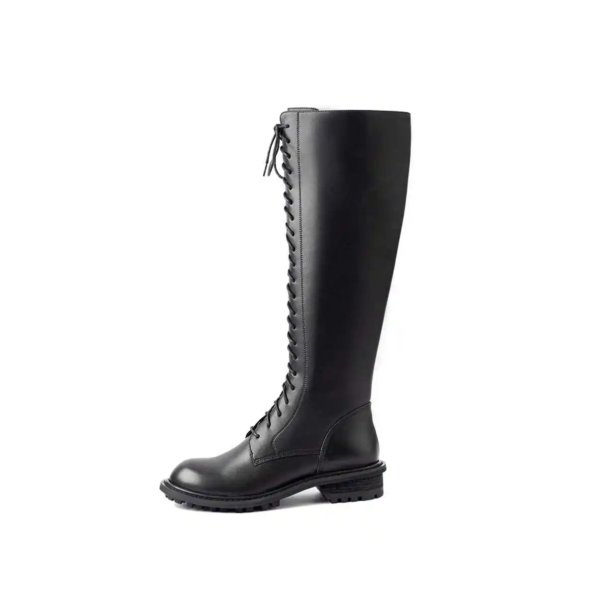 Luxury brand riding boots women knight boots cow leather classic lace up keep warm Motorcycle boots women black knee-high boots