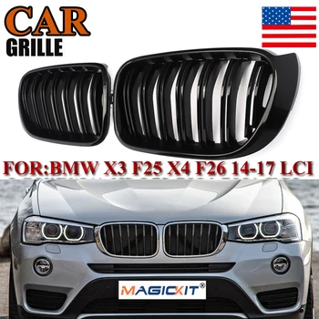 

MagicKit Pair Front Grill Grille Hood Gloss Black Double Slat For BMW F25 X3 F26 X4 14-17
