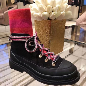 

Brand Designer Winter Boots Women 3 Colors Sock Booties Lace Up Patchwork Botas Mujer Platform Shoes Woman High Top Sneakers