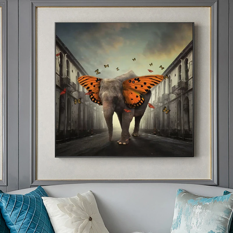 

Unique Artwork Butterfly Guitar Elephant Canvas Painting Wall Art Poster Prints Wall Pictures for Living Room Home Cuadros Decor