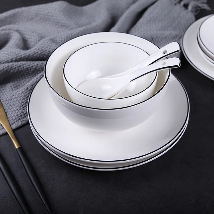 

Ceramic Plate Hand-Painted Black Line Plate Northern European-Style Tableware Creative Fruit Bowl Customizable Simple Household
