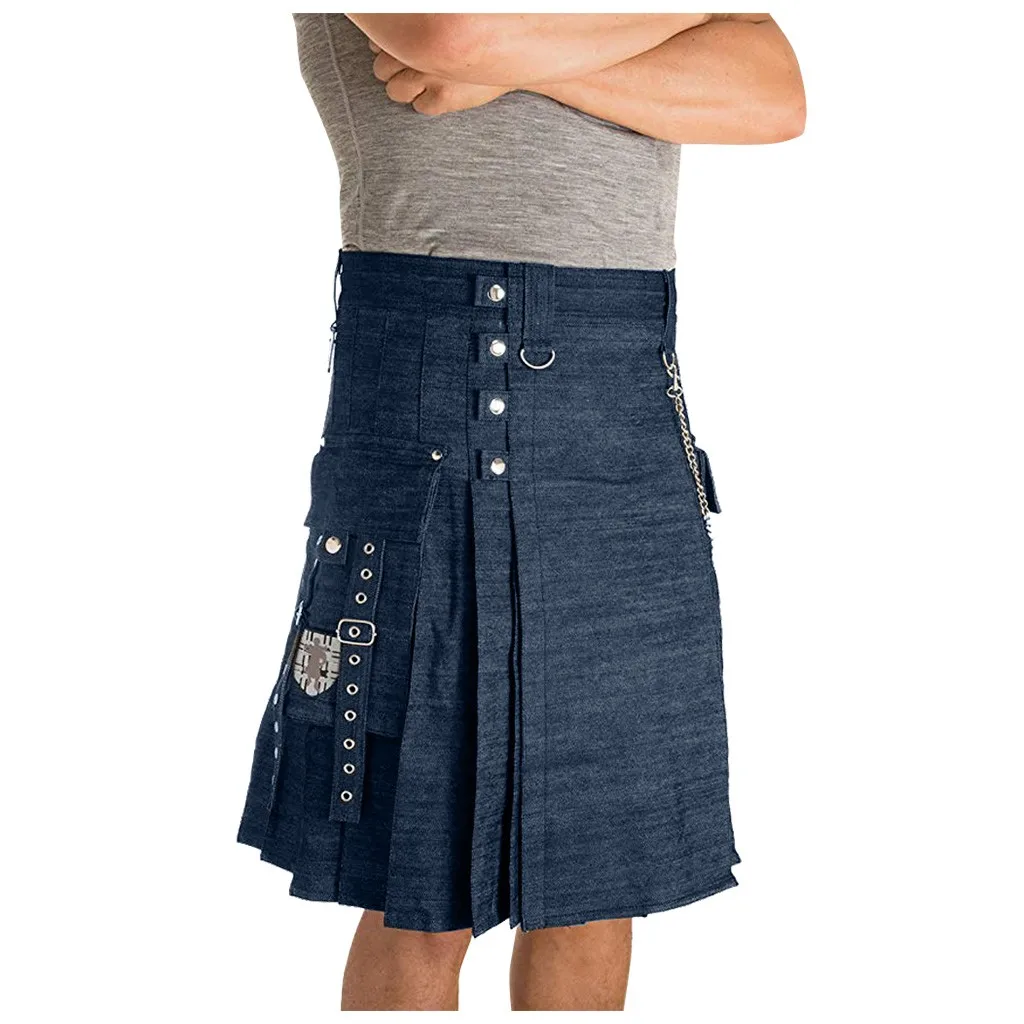 B Мужские Винтажные Kilt Scotland Готическая мода Kendo джинсовая юбка шотландская одежда модные брюки для вечерние - Цвет: B