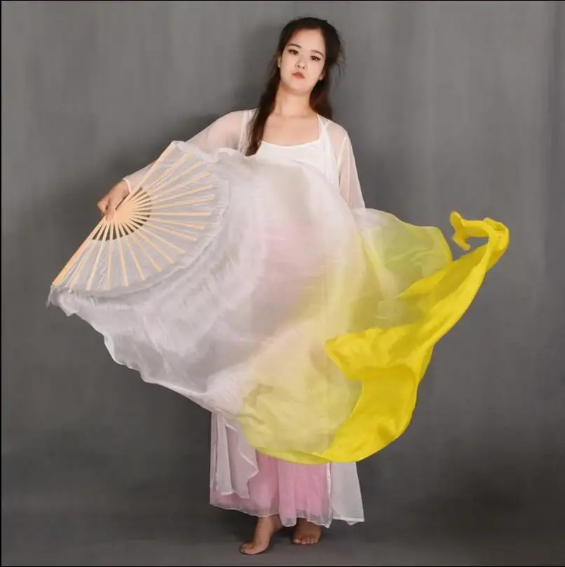 1 Pair 70"x35" Belly Dance Silk Fan Veils White Royal Blue Horizontal Gradient Bamboo Long Fans Veil For Women Kids Wholesale