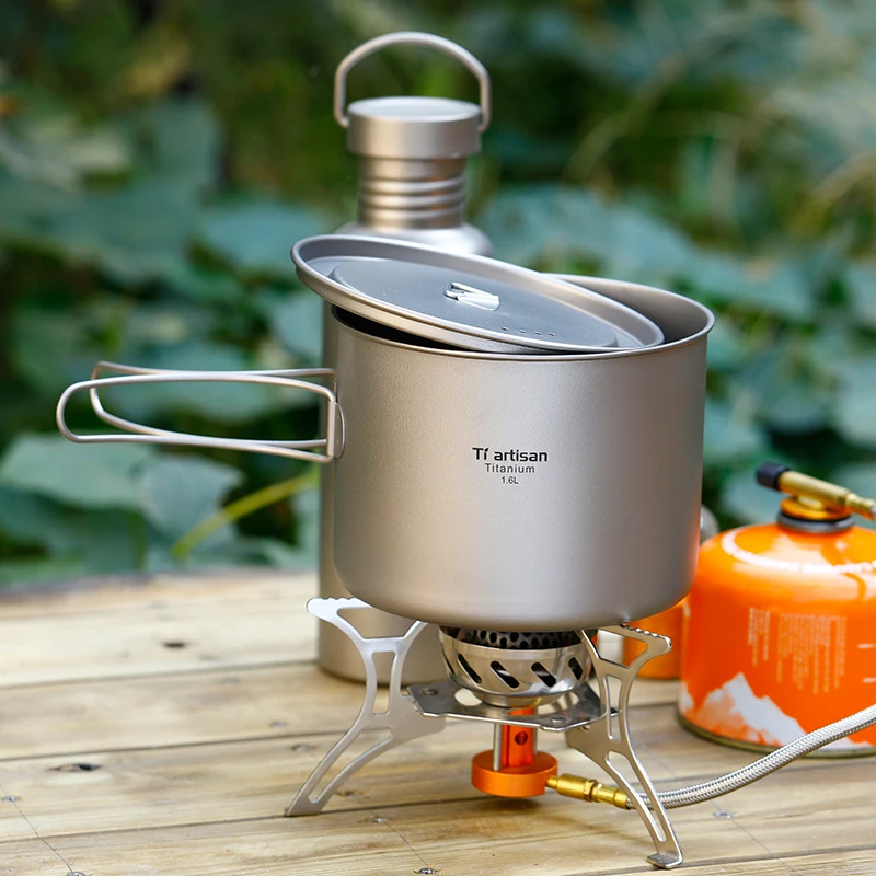 Tiartisan 1600ml Titanium Cup Pot Ultralight Portable Cup with Lid and Foldable Handle Outdoor Camp