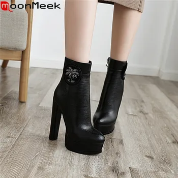 

MoonMeek big size fashion ankle boots round toe ladies super high heels ladies platform boots autumn winter women boots 2020 new
