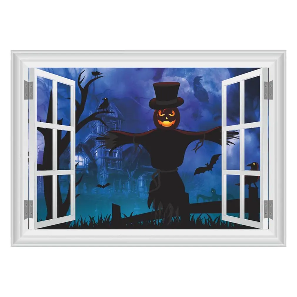 

3D Halloween Funny Window Stickers Ghost Scarecrow Pattern Wall Stickers Decoration For Home Party Halloween
