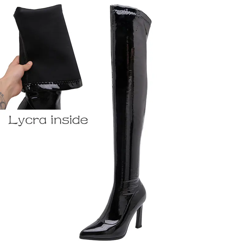 cloth inside black Lsewilly/эластичные сапоги выше колена; женские сапоги до бедра с острым носком без застежки; пикантные сапоги на тонком высоком каблуке; сезон осень-зима; K237 - Цвет: cloth inside black
