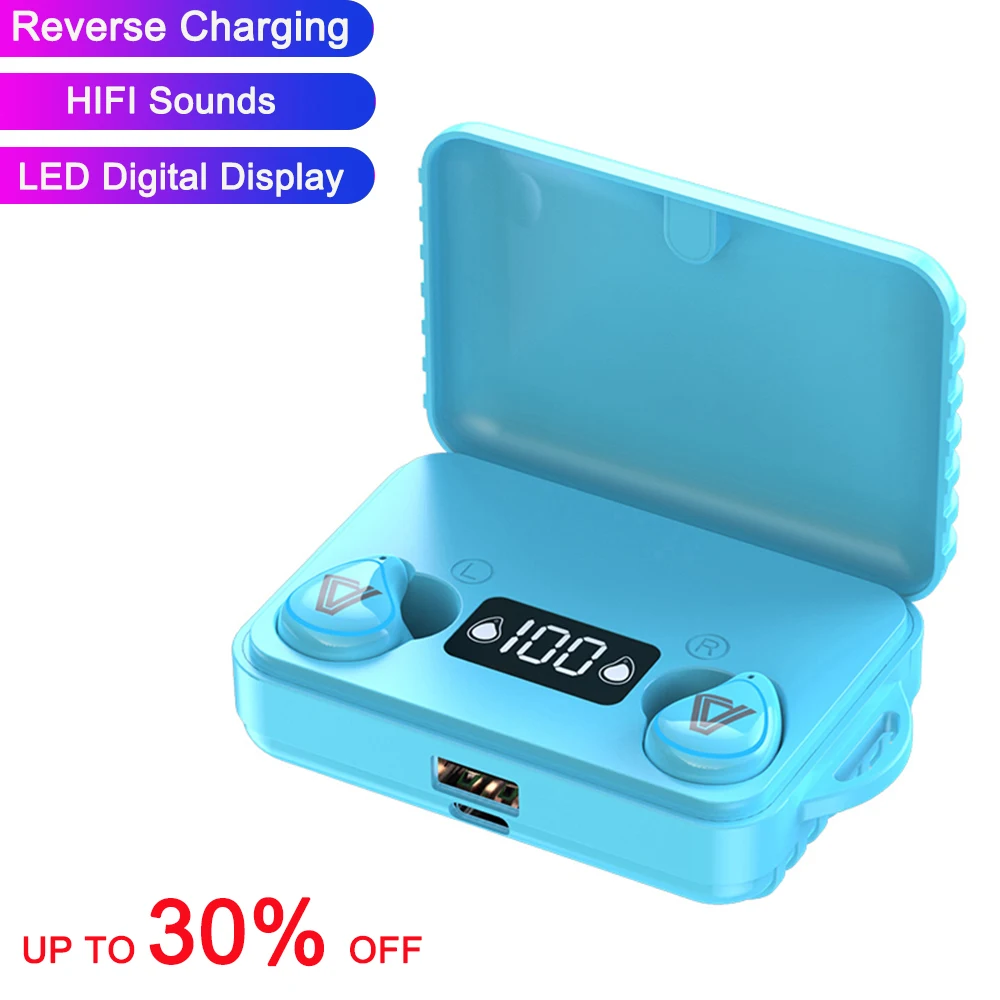 TWS Bluetooth 5 0 Earphones 2000mAh Charging Box Wireless 9D Stereo Sports Waterproof Earbuds Headsets With Microphone