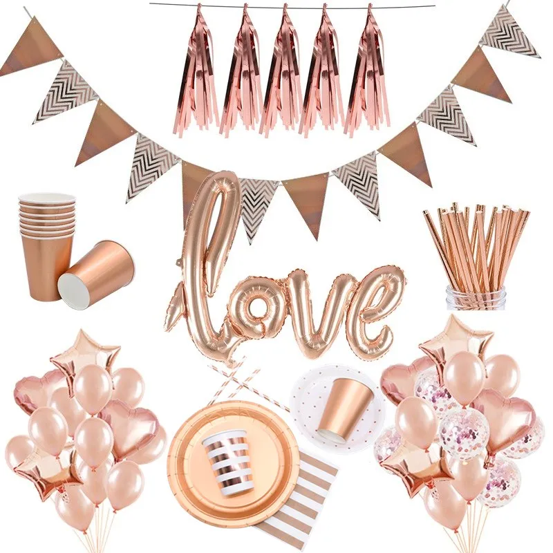 

Rose Gold Theme Party Tableware Tableware Plates Cup Straws Birthday Party Decor Wedding Hen Bachelorette Event Party Supplies