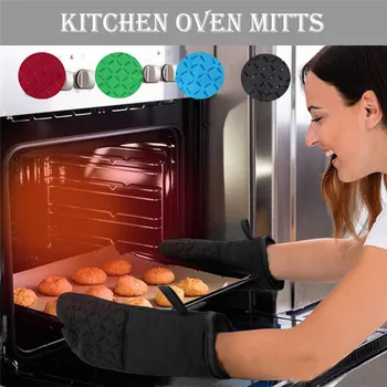 

4pcs Set Kitchen Oven Mitts Glove with Non-Slip Silicone Surface and Pot Holders Heat Resistant Mitten Baking Gloves 2020