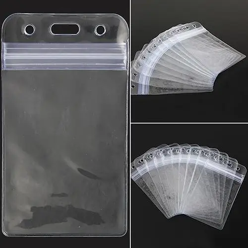 

10Pcs Vertical Transparent Vinyl Plastic Clear ID Card Badge Holder with Zipper