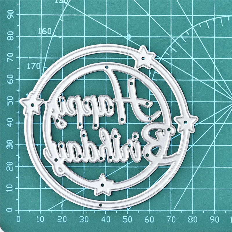

GJCrafts Happy Birthday Letter Metal Cutting Dies Scrapbooking for Card Making DIY Embossing Cuts New Craft Die Circle Die