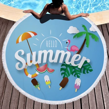 

Summer Sunshine Beach Towels Kids Girl Shawl Fringe Microfiber Round Fabric Bath Towels For Living Room Home Decor