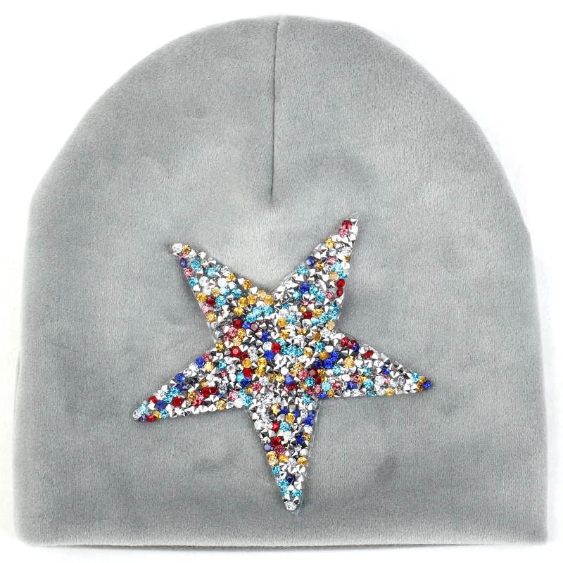 Multicolor-3 gray Бархатные детские шапки с черепом и пентаграммой для новорожденных девочек и мальчиков; теплые зимние шапки-бини; шапки-унисекс для детей от 0 до 3 месяцев - Цвет: Multicolor-3 gray