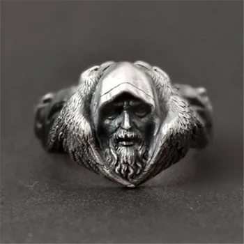 

WUKALO Punk Vintage European Scandinavian Navia Mythology Odin Great God Vintage Ring Viking Warrior Arctic Wolf Rings for Men