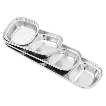 

4 Pcs Dipping Sauce Dish Set, Stainless Steel Condiment Dishes, Sub-Grid Seasoning Dishes, Appetizer Snacks Bowl for Home Kitche