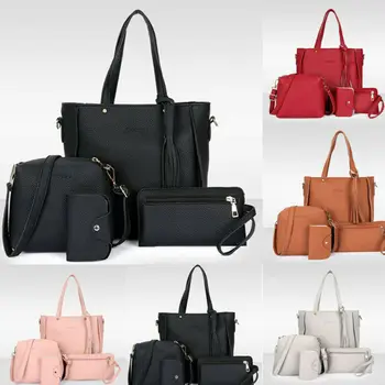 

4pcs Women Fashion Leather Handbag Shoulder Bag Tote Purse Messenger Satchel Set Ladies Shoulder Bag Handbags Bag Set