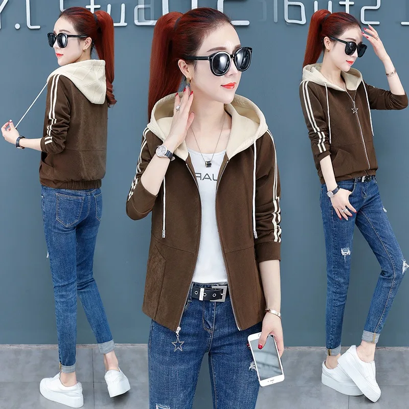 

Short Coat Women's 2019 Autumn New Style Korean-style Large Size Students Hong Kong Style Versatile BF Long Sleeve Short Hooded