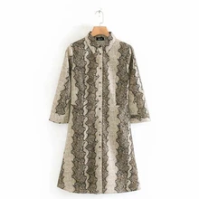 Женское винтажное платье-рубашка контрастного цвета с принтом змеиной кожи, рукав три четверти, шикарные повседневные облегающие Мини платья DS3174