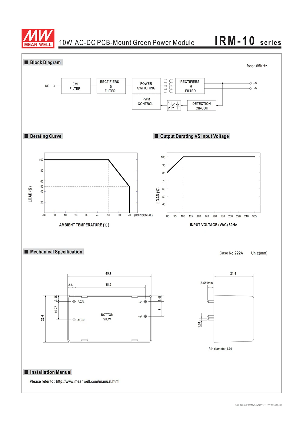 MEAN WELL IRM-10-5 10 Вт PCB-mount сборный инкапсулированный силовой модуль 110 В/220 В переменного тока до 5 В постоянного тока 2A 10 Вт тип модуля питания