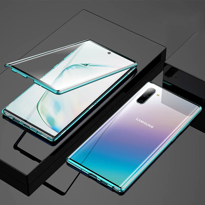Зеленый Металлический чехол с магнитной адсорбцией для samsung Galaxy A70 A60 A50 A9 A8 A7, задняя крышка из закаленного стекла на магните для samsung M30S 20, чехол - Цвет: Зеленый