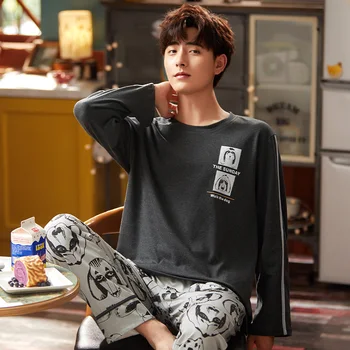 

Men's Pajama Sets New Autumn Winter Warm Men Sleepwear Set Long Sleeve Cotton Pajamas for Men Elastic Waist Pant Leisure Outwear