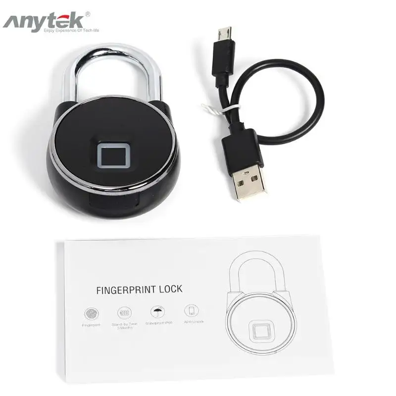 Anytek P22+ USB Bluetooth Smart Keyless замок отпечатков пальцев IP66 водонепроницаемый Противоугонный замок безопасности для Android Apple