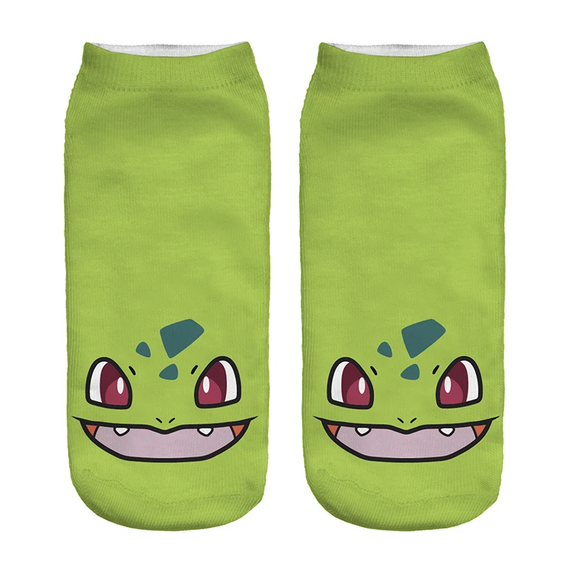 Каваи Покемон зеленый Бульбазавр девушка хлопковые носки забавные женские милые носки японский мультфильм печатных мальчик короткие носки