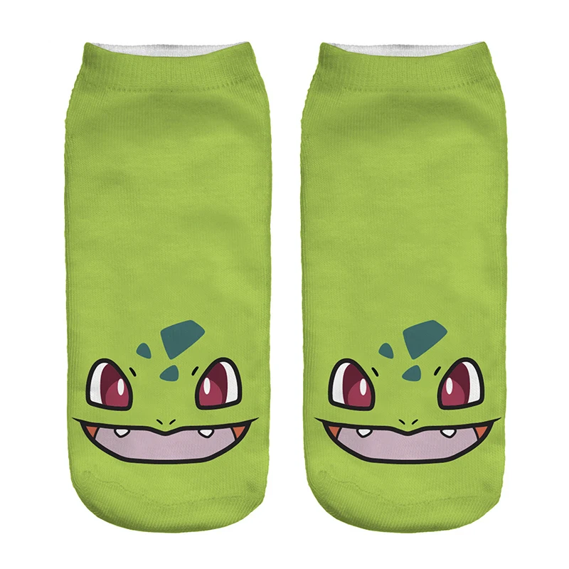

Kawaii Pokemon Green Bulbasaur Girl Cotton Socks Funny Woman Cute Socks Japanese Cartoon Printed Boy Short Socks