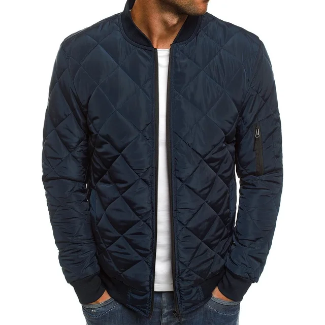 ZOGAA 2021 Mens Autumn Jacket Coat Wind Breaker Casual Plaid Men Parka Solid Color Outerwear Winter Jacket Overcoat Men New 2021 Navy Blue
