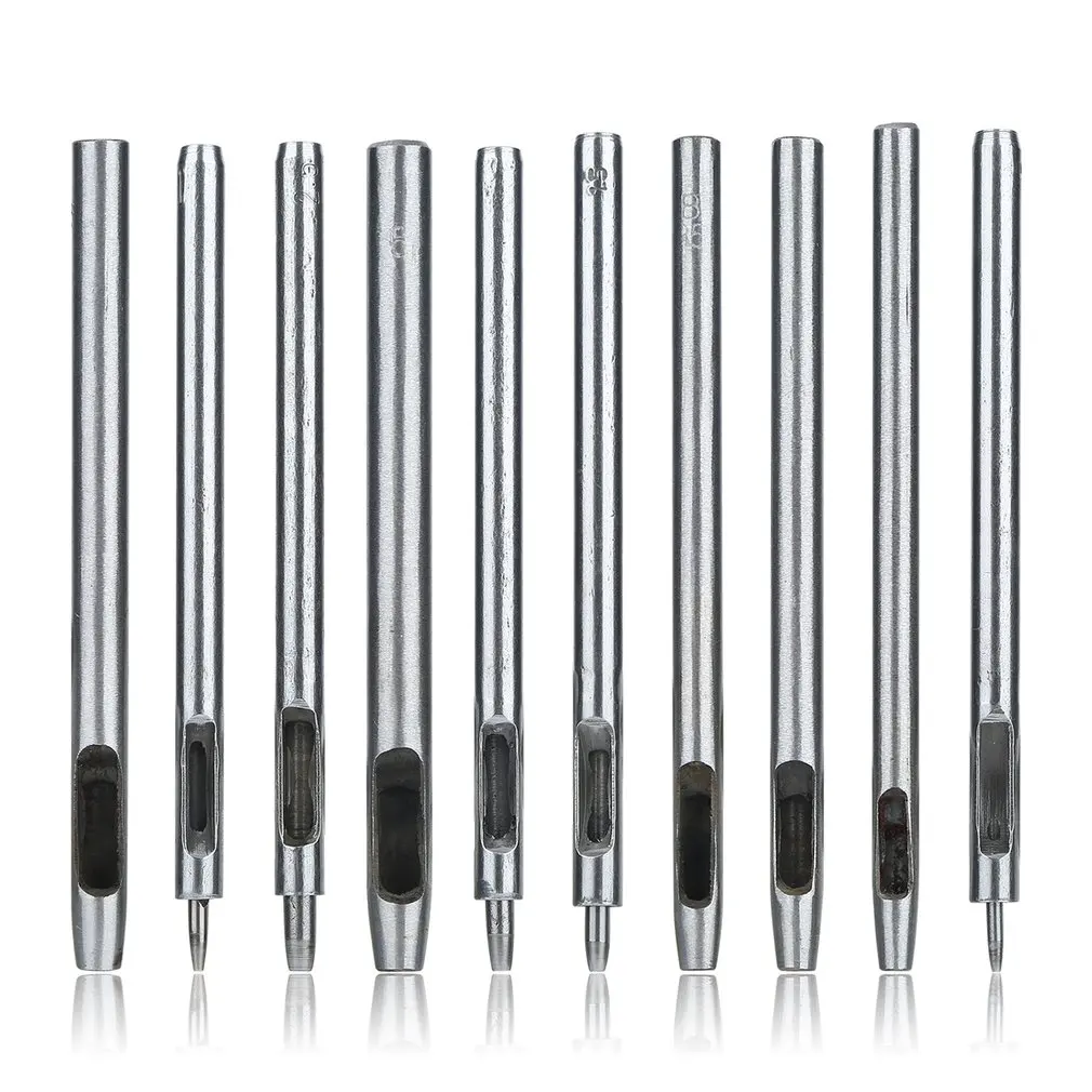 

10pcs/set 0.5-8mm Steel Alloy Punch Leather Tool High Hardness Hole Craft Set Leather Sewing Hand Tool DIY Quality Wholesale