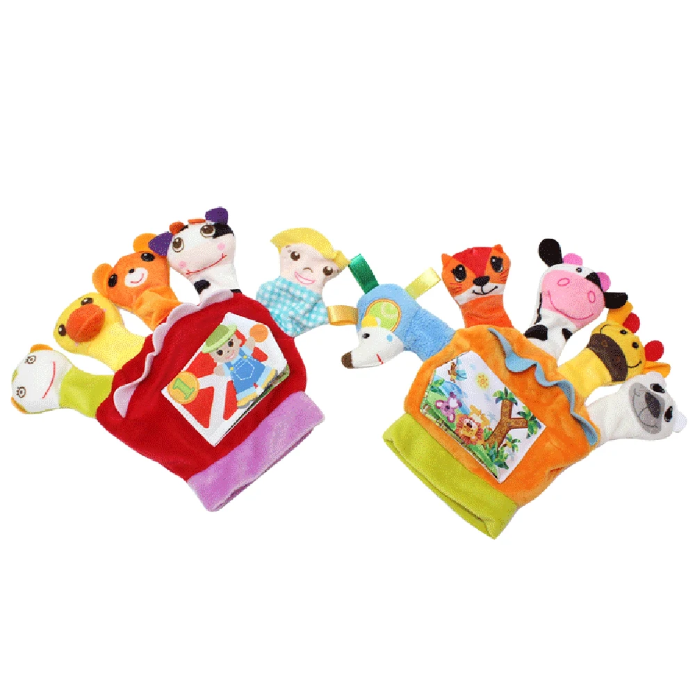 Cute Cartoon Animal Finger Doll Hand Puppets Glove Plush Toys with Cloth Book Baby Early Education Comfort Toy