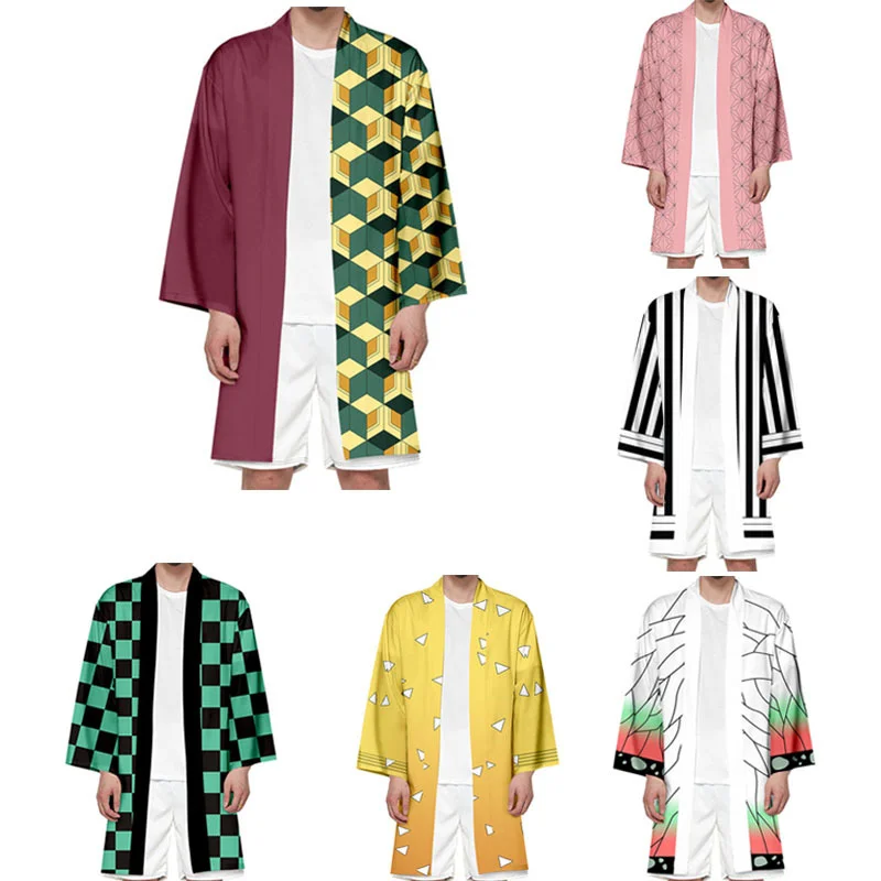 Anime Demon Slayer Kimetsu No Yaiba Haori Kimono Cosplay Costume Agatsuma Zenitsu Tomioka Giyuu Summer Costumes Coat Cardigan |