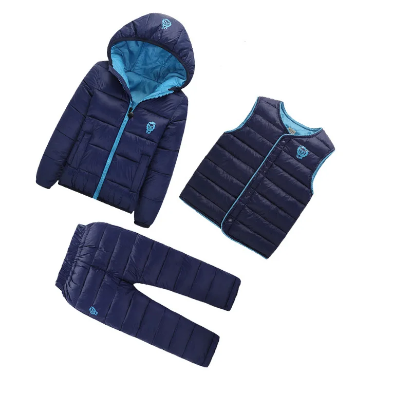 Комплекты одежды для девочек Детские комплекты для мальчиков зимняя От 1 до 7 лет пуховая хлопковая куртка+ брюки водонепроницаемый теплый детский костюм из 3 предметов