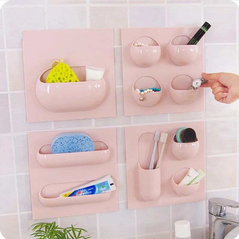 4 Styles Bathroom Storage Rack Wall Mount Cup Kitchen Holder Repeatable Bathroom Organizer Storage Shelf
