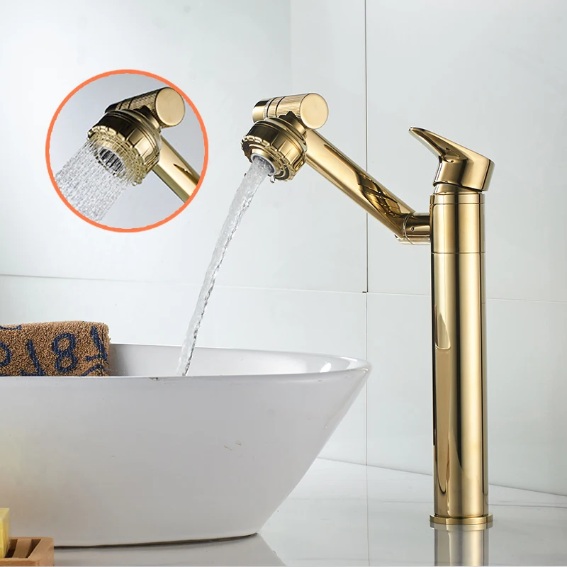SLT164L-G ZGRK кран для раковины, водопроводный кран для ванны с поворотом на 360 градусов, Золотой Черный кран для ванной комнаты, смеситель для раковины, кран для горячей и холодной воды - Цвет: SLT164L-G