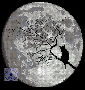 

11/14/16/18/22/25/28 color aida choose lovely counted cross stitch kit kitty cat at the moon tree night