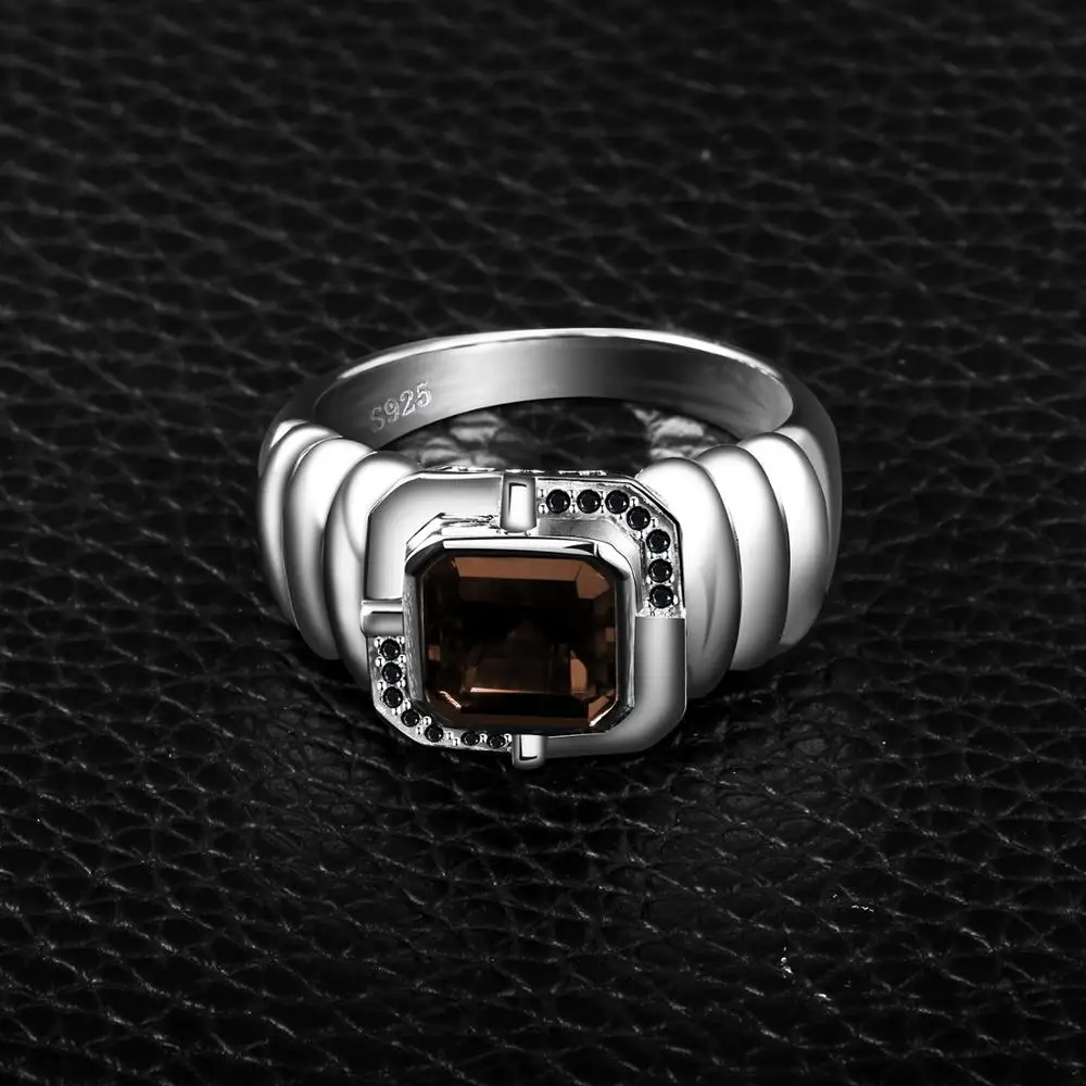 Jewelrypalace Мужская природный дымчатый кварц черная шпинель кольцо на свадебный Юбилей 925 пробы серебро
